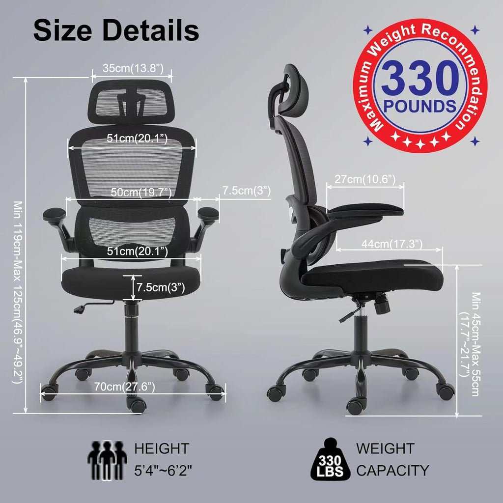 Office Chair Ergonomic Desk Chair, 330 lbs Home Mesh Desk Chair with Wheels, Comfortable Gaming Chair, High Back Office Chair wourant
