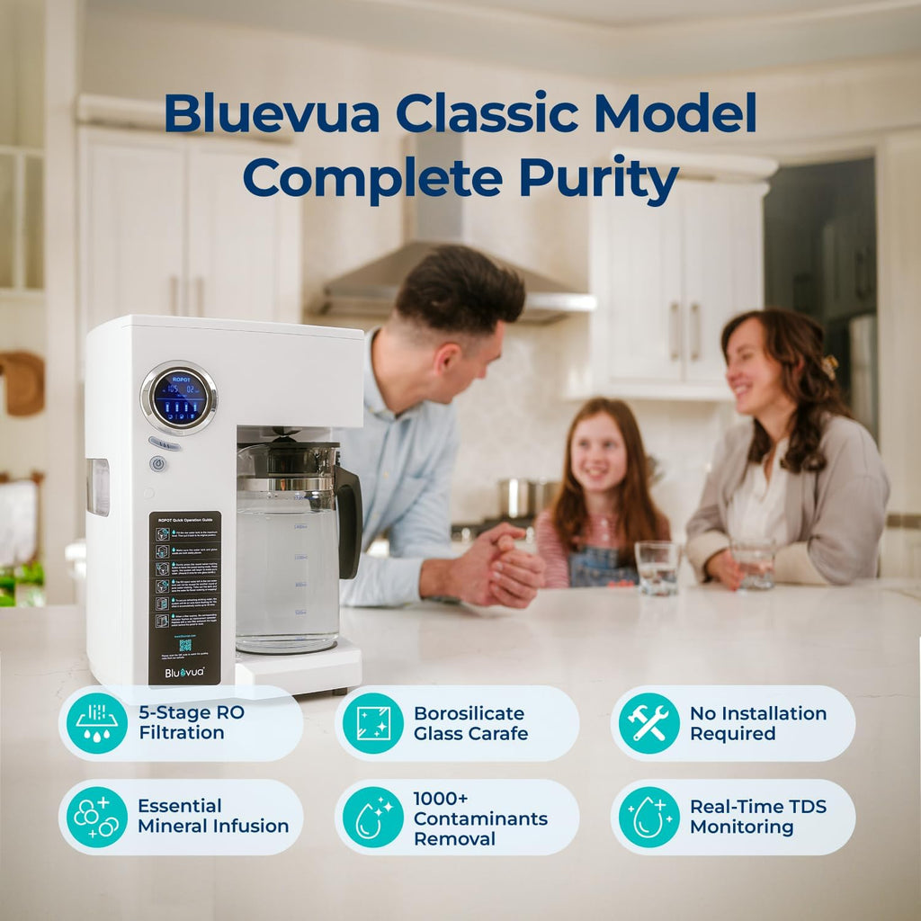 Bluevua RO100ROPOT-UV Reverse Osmosis System Countertop Water Purifier - 6-stage purification with UV and remineralization, reverse osmosis filtration wourant
