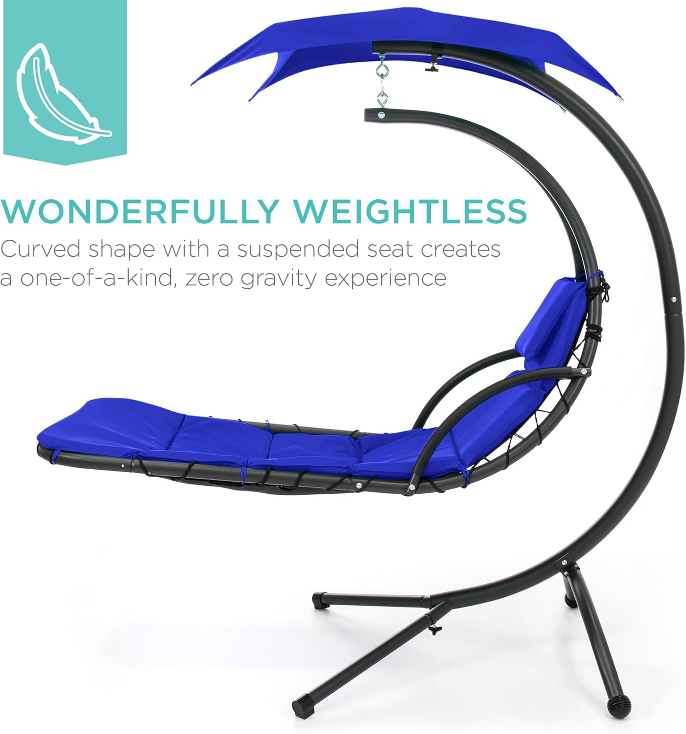 Best Choice Products Outdoor Hanging Curved Steel Chaise Lounge Chair Swing w/Built-in Pillow and Removable Canopy - Charcoal Gray wourant