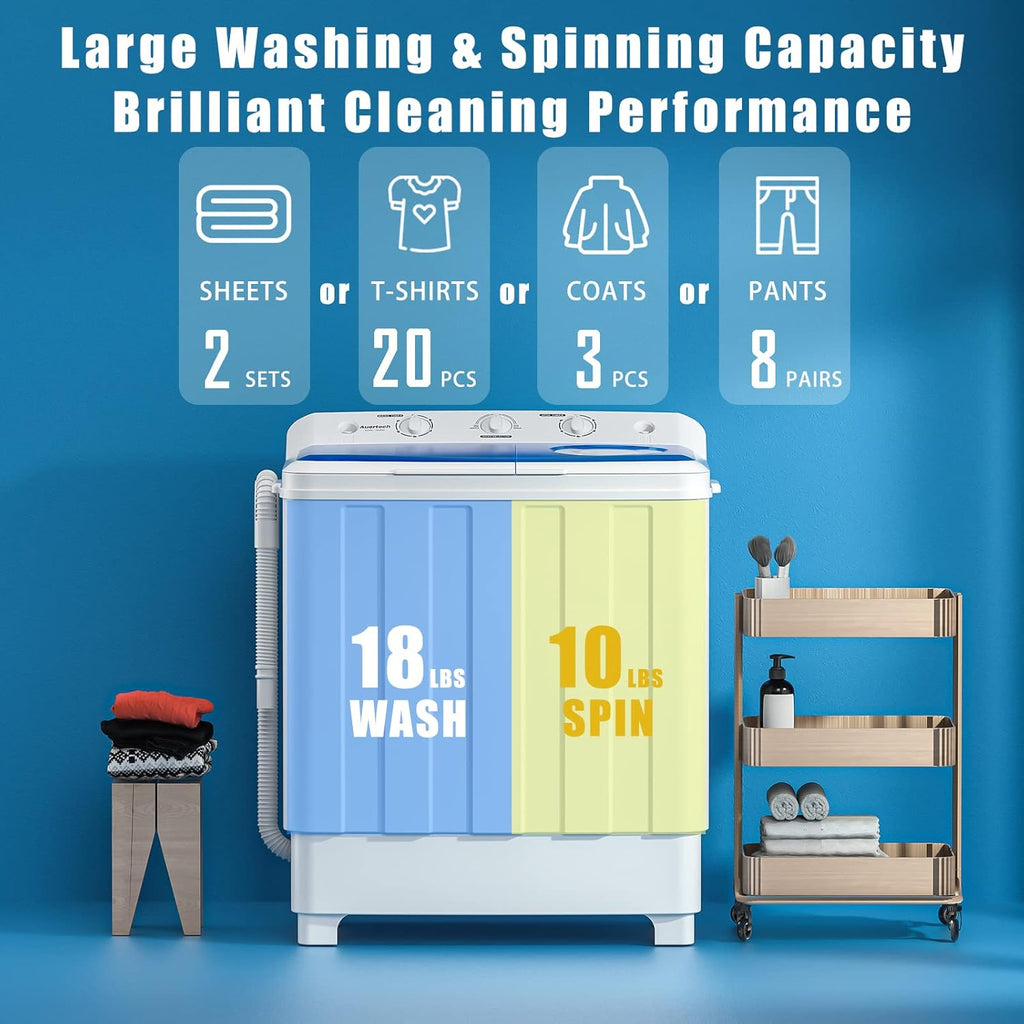Auertech Portable Washing Machine 28lb Twin Tub Washing Machine Mini Compact Washing Machine with Drain Pump wourant