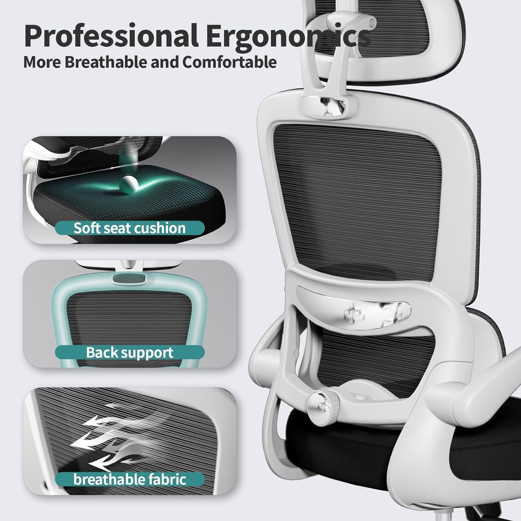 Office Chair Ergonomic Desk Chair, 330 lbs Home Mesh Desk Chair with Wheels, Comfortable Gaming Chair, High Back Office Chair wourant