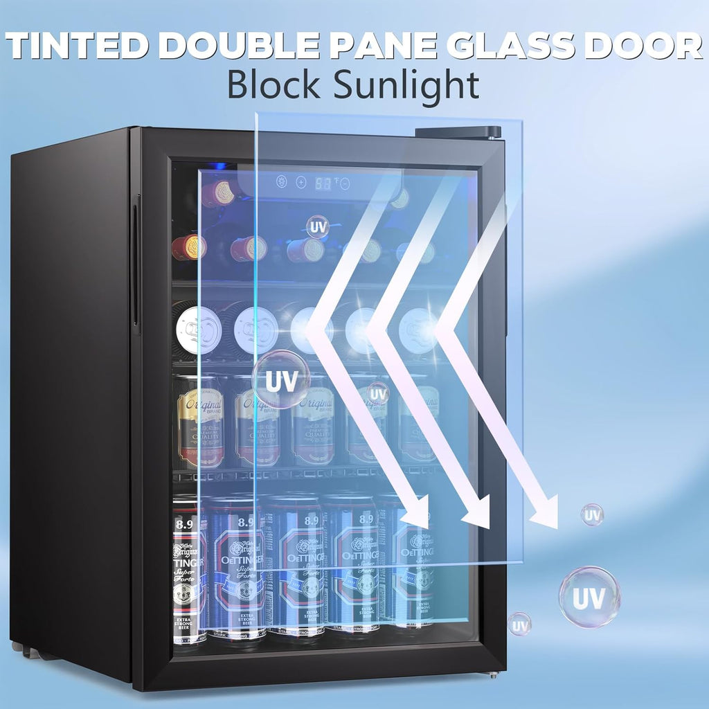 Mini Fridge 130 Can Beverage Refrigerator Cooler, 3.2 Cu.Ft Drink Fridge for Soda Wine Beer, Adjustable Temperature Control for Home Office, Black wourant