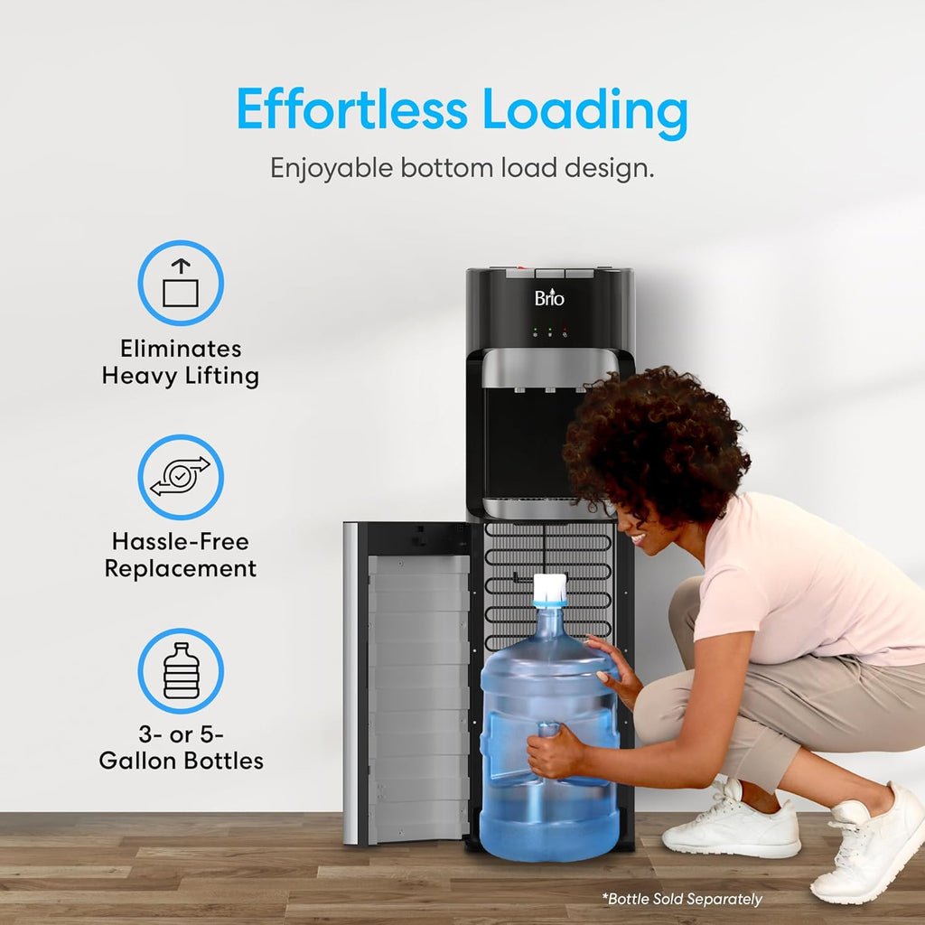 Brio Bottom Loading Water Cooler Dispenser for 5 Gallon Bottles 3 Temperatures with Hot wourant