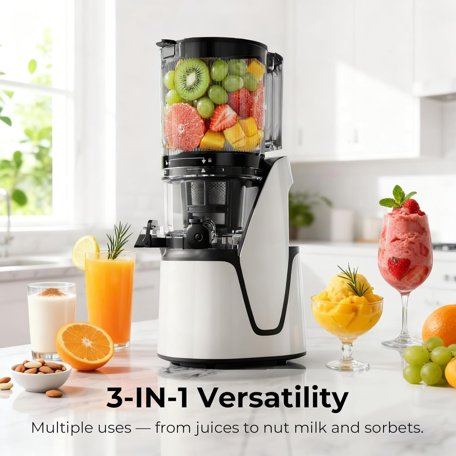EanOruus Juicer Machines, 3 in 1 Cold Press Juicer with Extra Large Chute 100 oz Large Capacity wourant