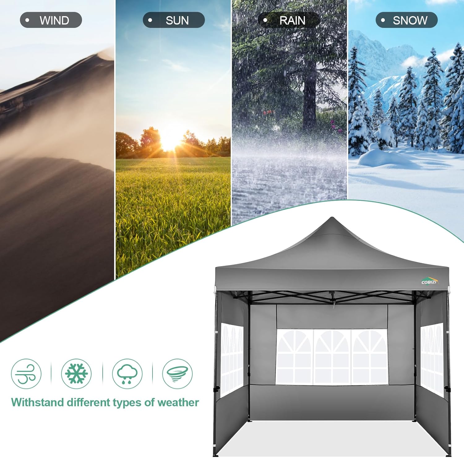 COBIZI 10x20 Heavy Duty Pop up Canopy Tent with 6 sidewalls Easy Up Commercial Outdoor Canopy Wedding Party Tents for Parties All Season Wind & Waterproof Gazebo with Roller Bag,Black(Frame Thickened) wourant