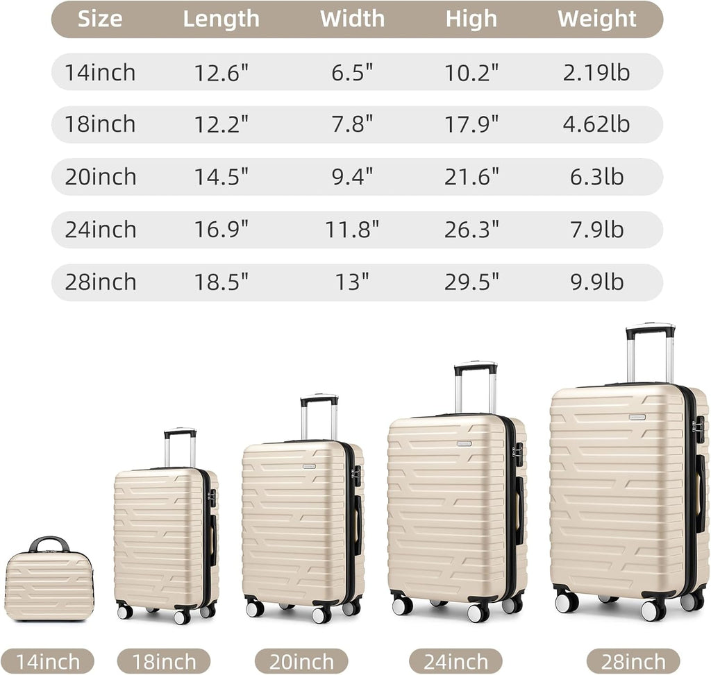 Luggage 6-piece hardshell expandable suitcase lightweight travel carry-on luggage set wourant