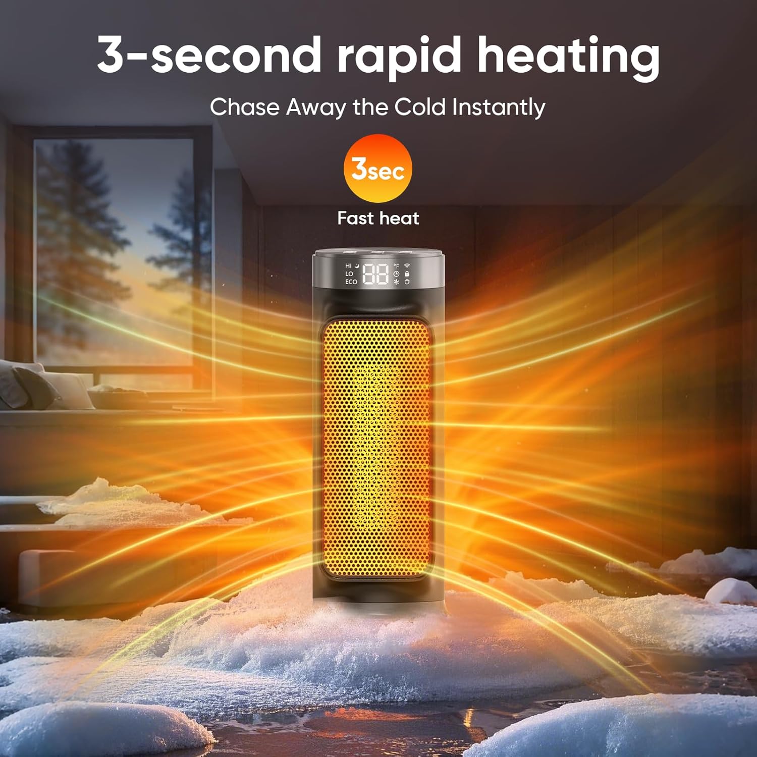 1500W Indoor Space Heater, Smart PTC Electric Heater with Wifi/App and Remote Control, Overheat and Tip-Over Protection wourant