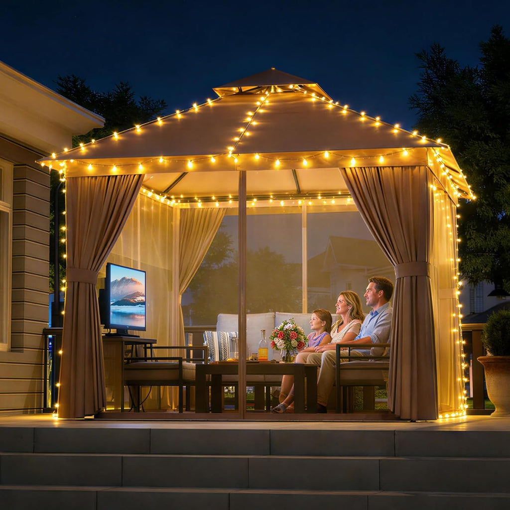 Aoxun Outdoor Gazebo for Patio 10x12, Metal Frame Canopy with Double Roofs wourant