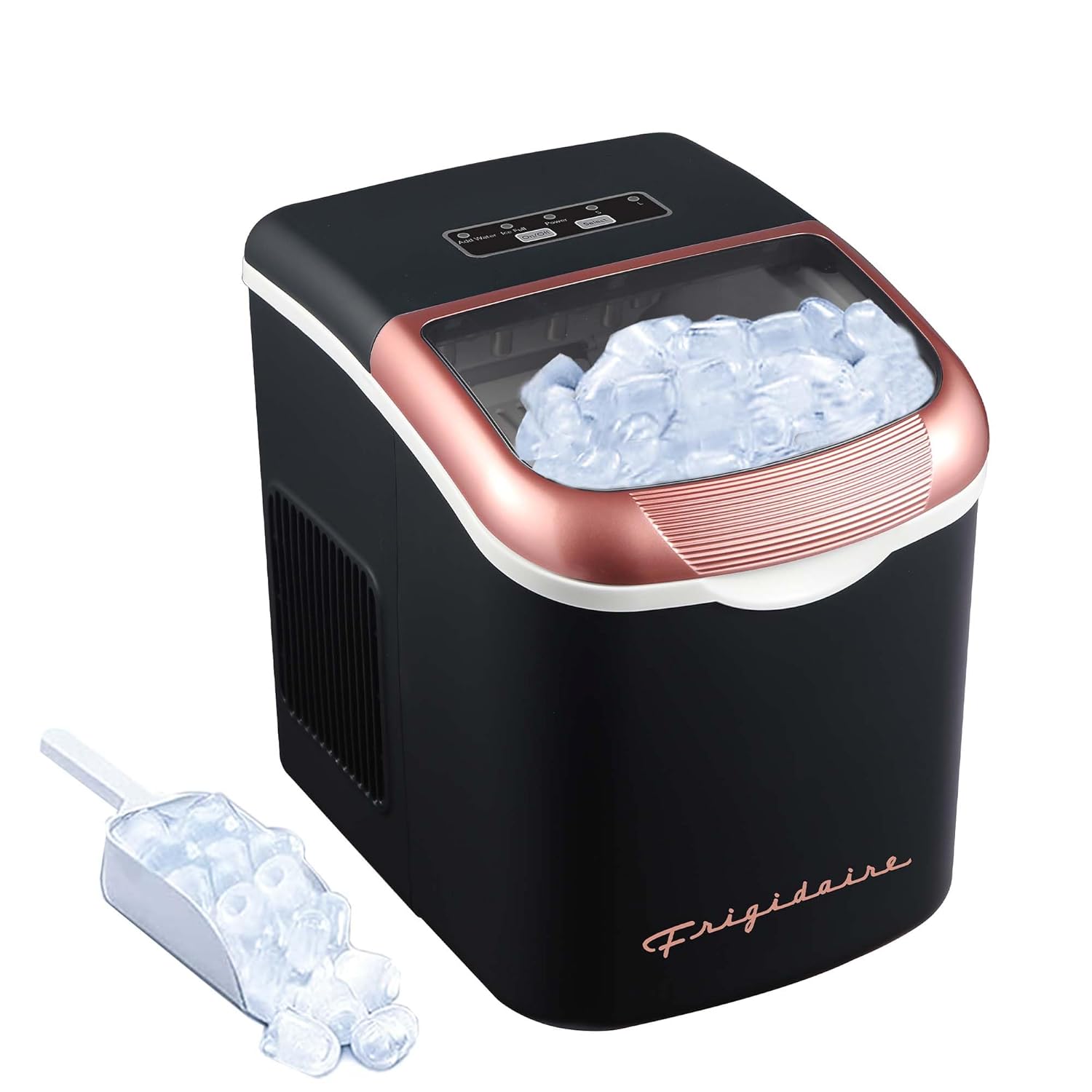 FRIGIDAIRE Retro Compact Ice Maker Machine, Bullet Ice, 26 lb per Day (BlackRoseGold) woonhhop