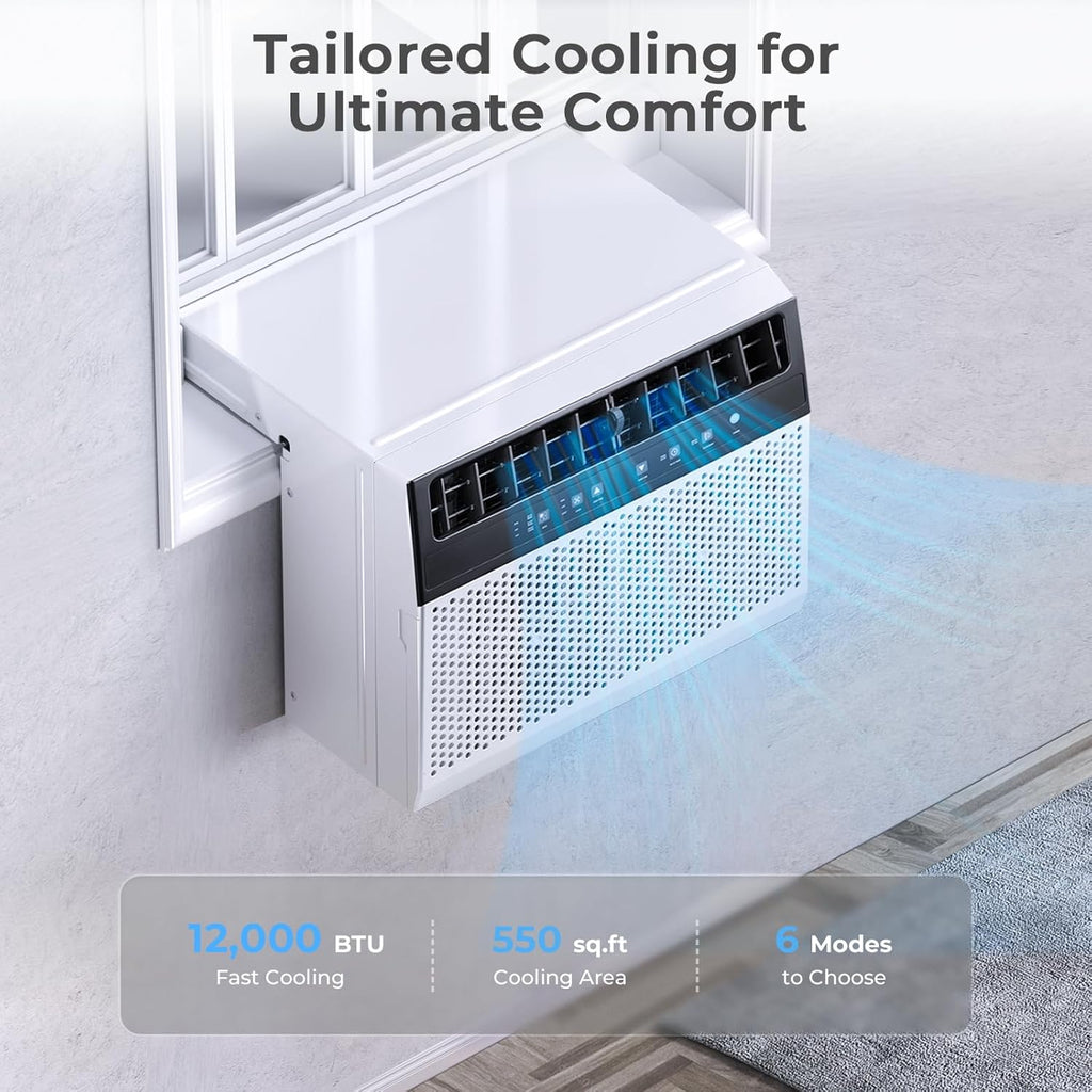 U-Shaped Window Air Conditioner, 12000BTU Window AC Unit, Cools up to 550 sq. ft., 6 Modes, Saddle Shape Window AC Unit, Full Window View, Energy Efficient wourant