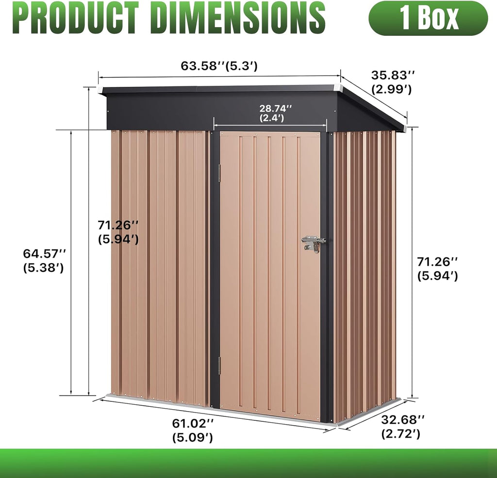 Aoxun 6.2x4 FT Shed Outdoor Storage Shed Metal Garden Shed Slooping Roof Tool Shed Bike Shed wourant