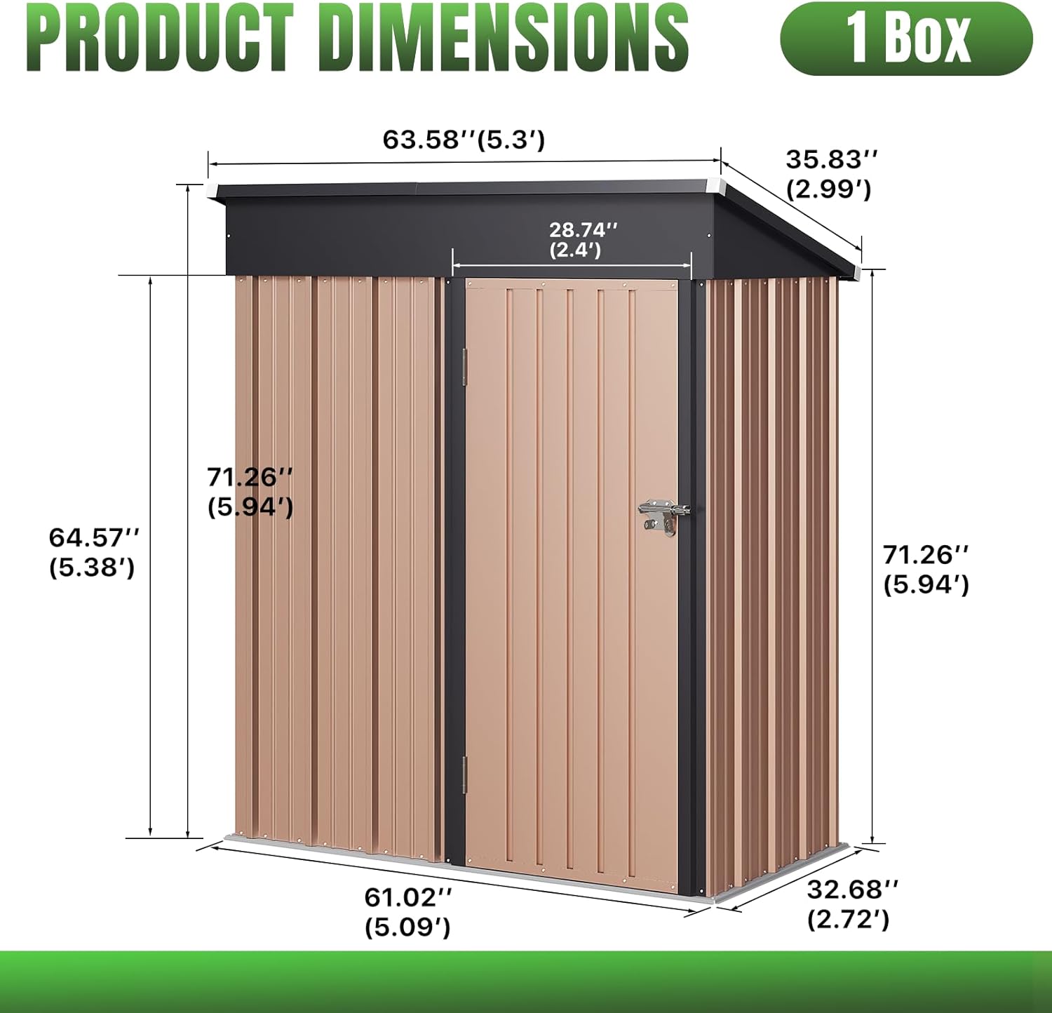 Aoxun 6.2x4 FT Shed Outdoor Storage Shed Metal Garden Shed Slooping Roof Tool Shed Bike Shed wourant