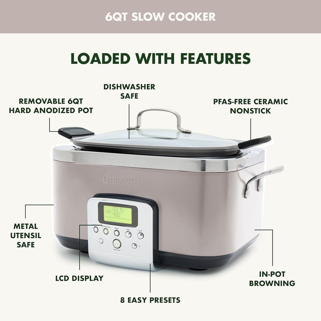 8-in-1 Programmable 6QT Electric Slow Cooker with Dishwasher-Safe Lid and Removable Base wourant