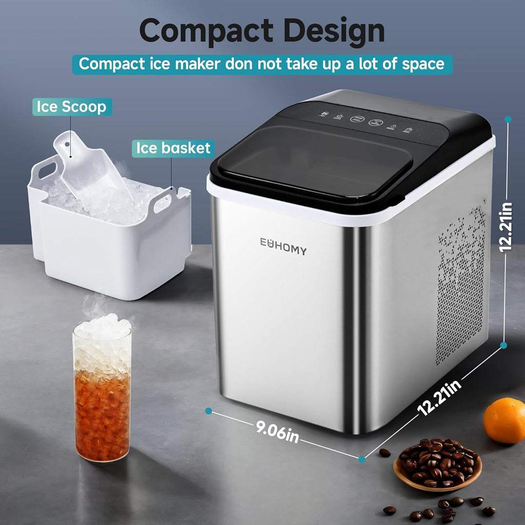 EUHOMY Nugget Ice Maker Countertop, Ready in 8 Mins, 35lbs/24H, Self-Cleaning, Portable Ice Makers Machine with Ice Scoop & Basket, Sonic Ice Maker with Chewable Pellet Ice for Home/Party/RV/Camping wourant