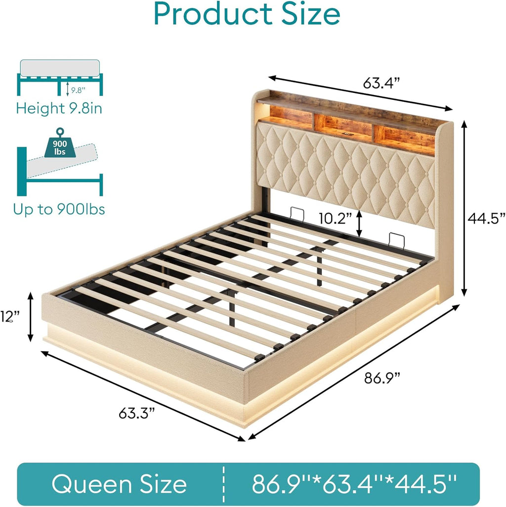 Queen Bed Frame Storage Lift Up Queen Size Bed Frame Headboard Upholstered Platform Bed wourant