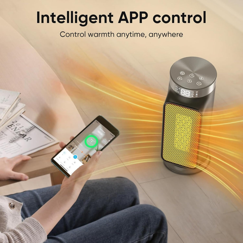 1500W Indoor Space Heater, Smart PTC Electric Heater with Wifi/App and Remote Control, Overheat and Tip-Over Protection wourant