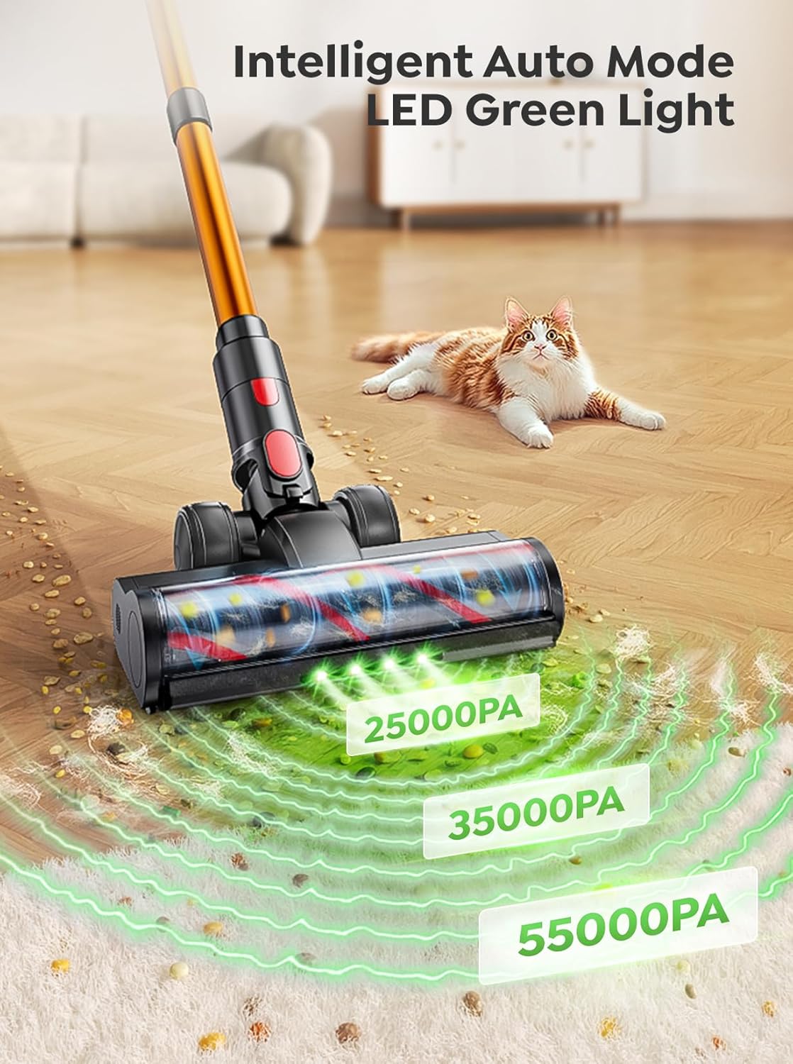 Cordless Vacuum Cleaner, 650W 55KPA 70Mins Vacuum Cleaners for Home, Upgraded Stick Vacuum with 3.3Ft Extendable Hose, LED Touch Screen, Wall Charging Station, Auto Mode for Carpet Pet Hair Hard Floor woonhhop