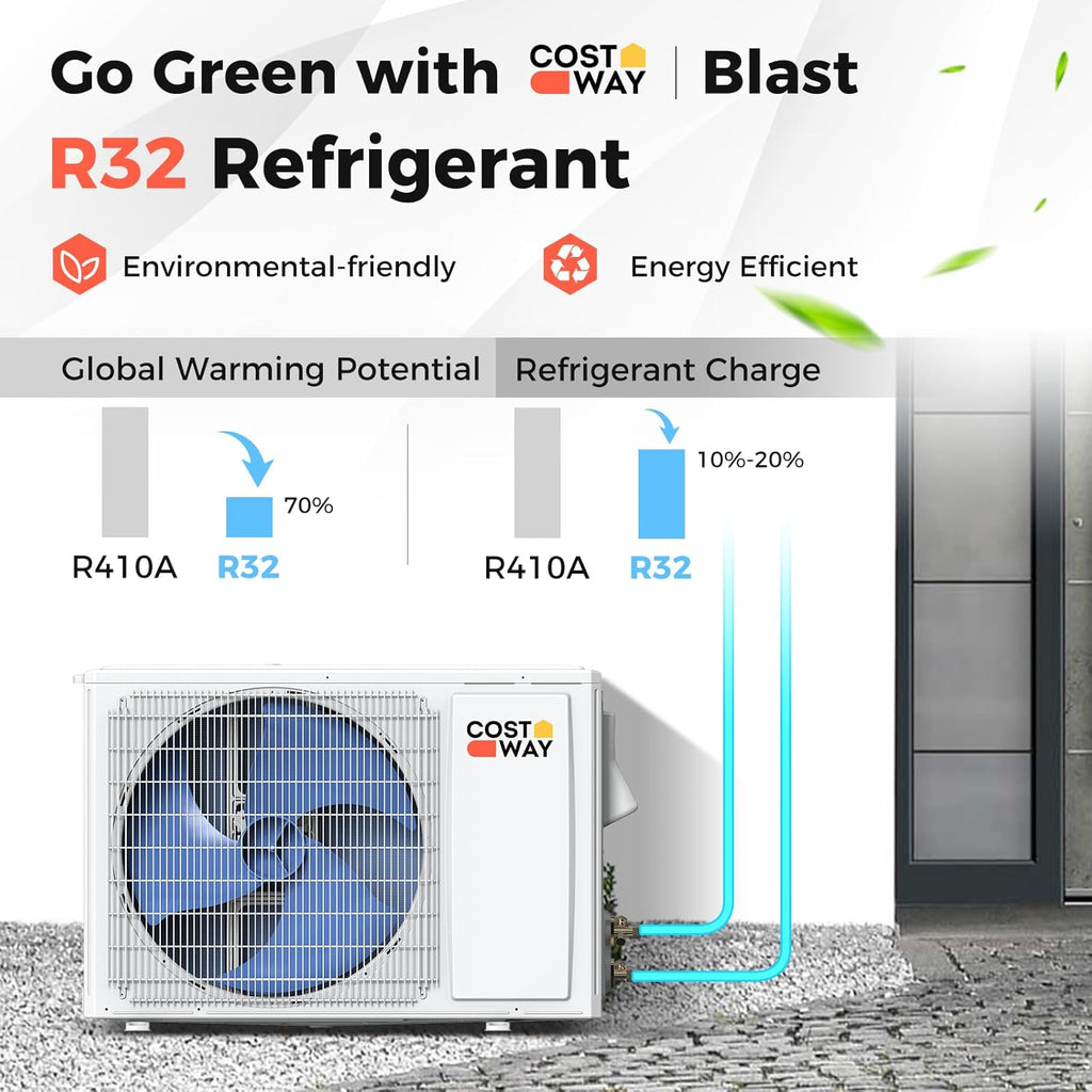 COSTWAY 12000BTU Mini Split Air Conditioner& Heater, 20 SEER2 115V Wall-Mounted Ductless AC Unit Cools Rooms up to 750 Sq. Ft, Energy Efficient Inverter AC with Heat Pump (Blast Series) wourant