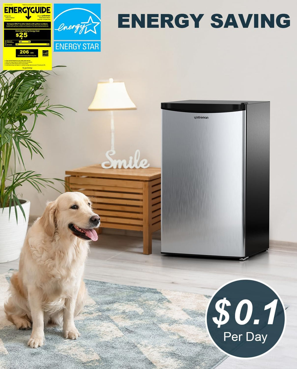 Upstreman 3.2 Cu.Ft Mini Fridge with Freezer, Single Door Mini Fridge, Dorm Fridge, Adjustable Thermostat, Mini Refrigerator for Bedroom, Office, Dorm, Black-BR321 wourant