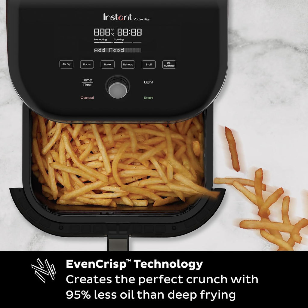 Instant Pot Vortex Plus 6QT Air Fryer with Odor Erase Technology,6-in-1 Functions that Crisps,Roasts, Broils,Dehydrates, Bakes & Reheats, 100+In-App Recipes, from the Makers of Instant Pot,1700W,Black wourant