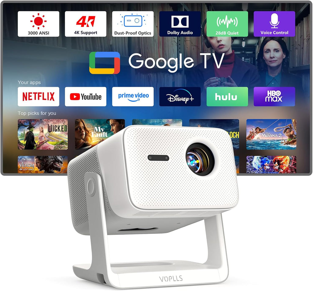 Smart Projector with WiFi and Bluetooth, VOPLLS Outdoor Projectors with Dolby/Auto Focus wourant
