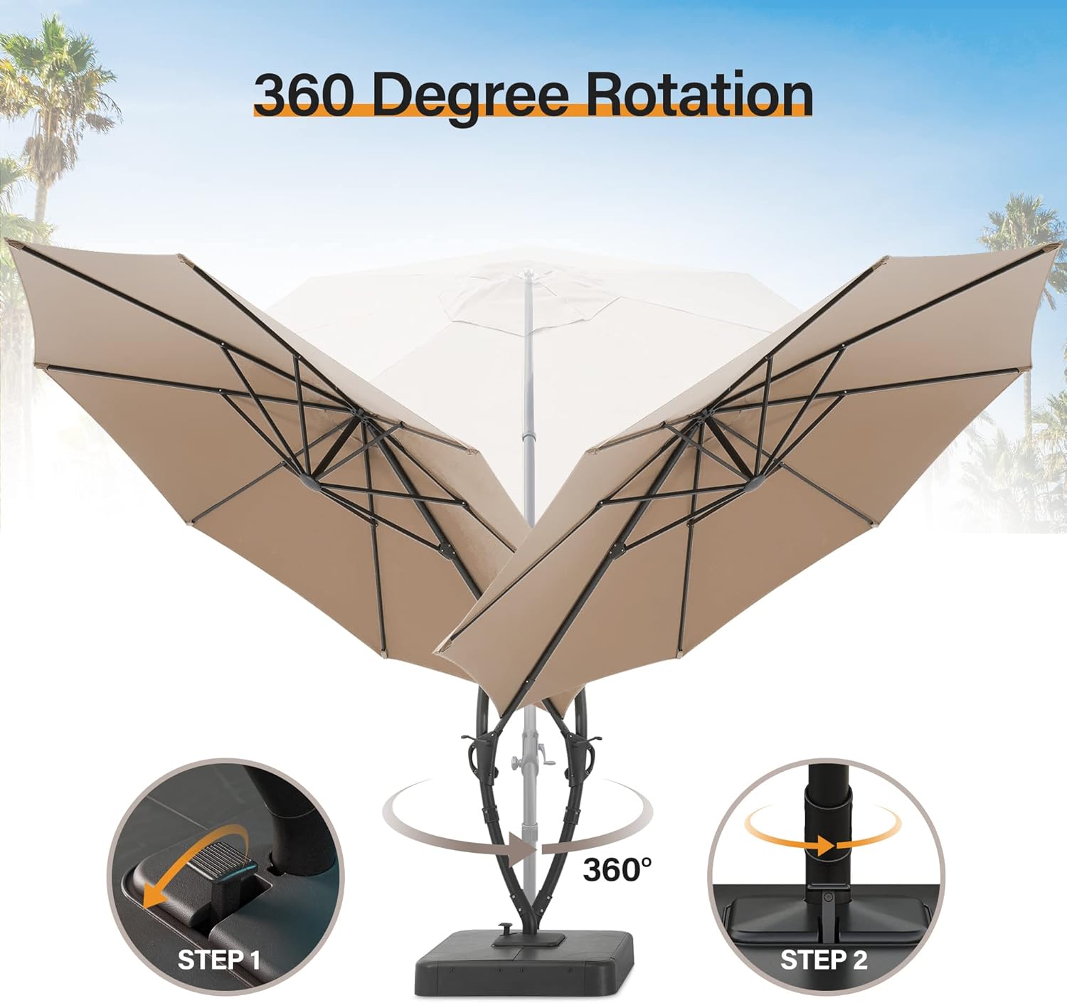 LAUSAINT HOME Outdoor Patio Umbrella with Base included, 11 FT Deluxe Curvy Cantilever Umbrella Heavy Duty Offset Hanging Umbrella with 360° Rotation for Market, Pool, Garden, Backyard, Deck (Beige) wourant