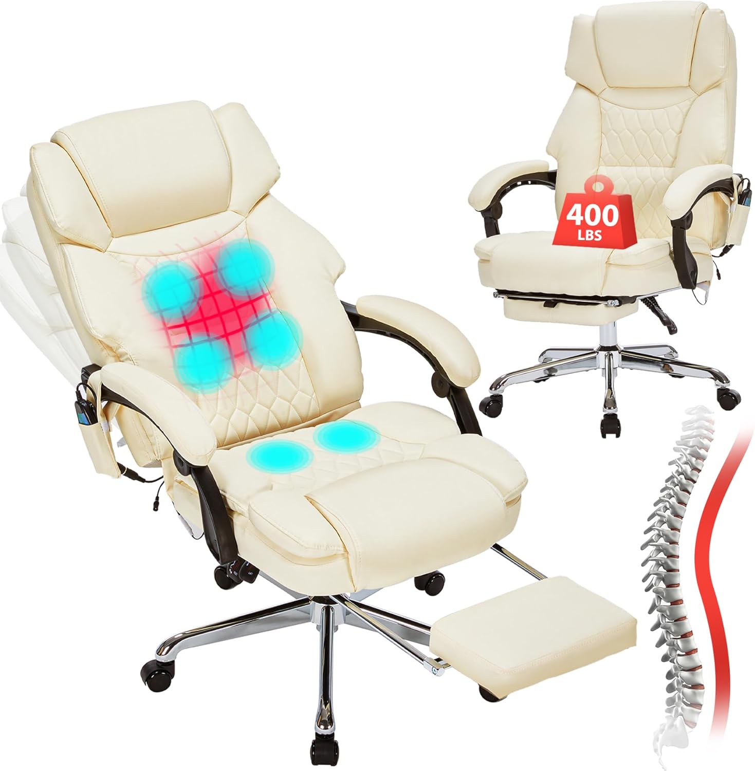 Massage Office Chair with Footrest 6 Point Vibration and Heating Home Executive Office Desk Chair wourant