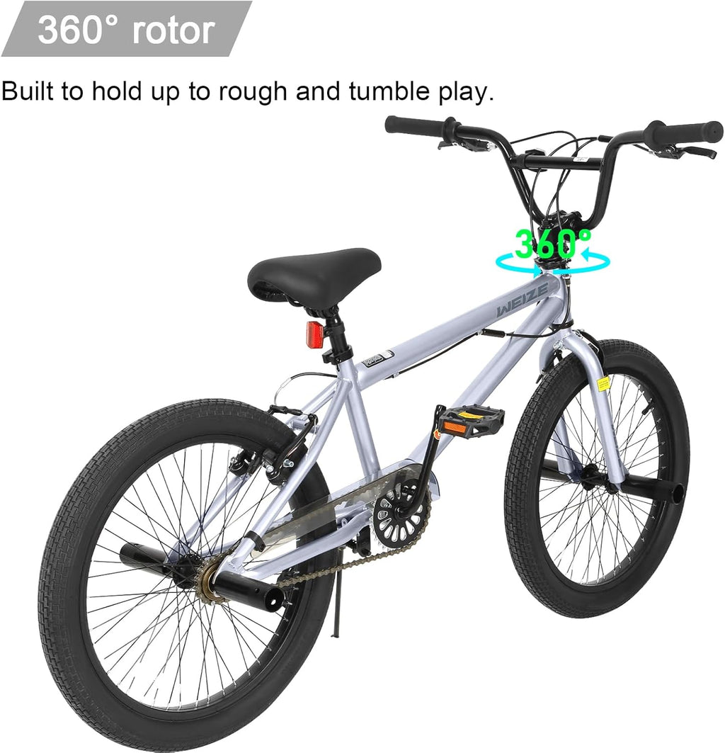 WEIZE Freestyle BMX Bicycle 20 Inch Stunt Bike for Kids and Adults Men and Women High Strength Steel Frame 360 Degree Rotor Freestyle wourant