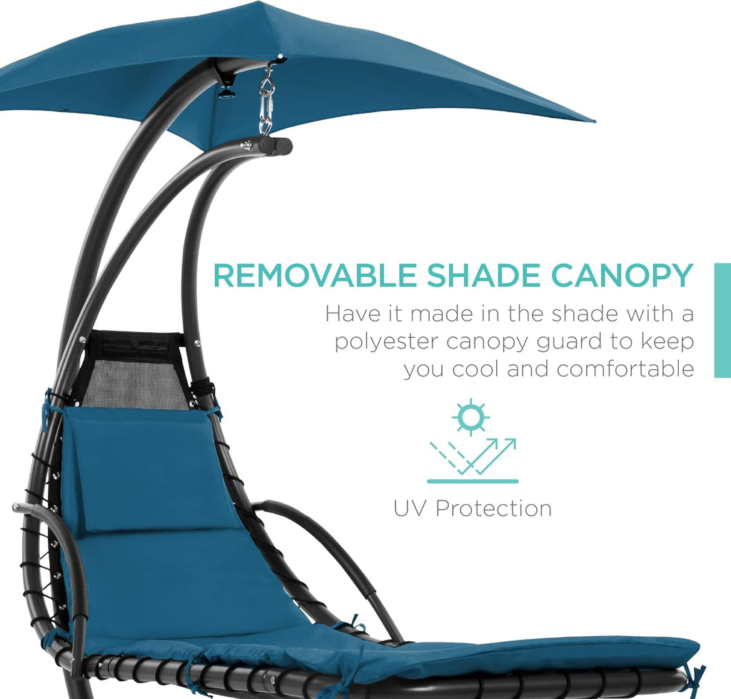 Best Choice Products Outdoor Hanging Curved Steel Chaise Lounge Chair Swing w/Built-in Pillow and Removable Canopy - Teal wourant