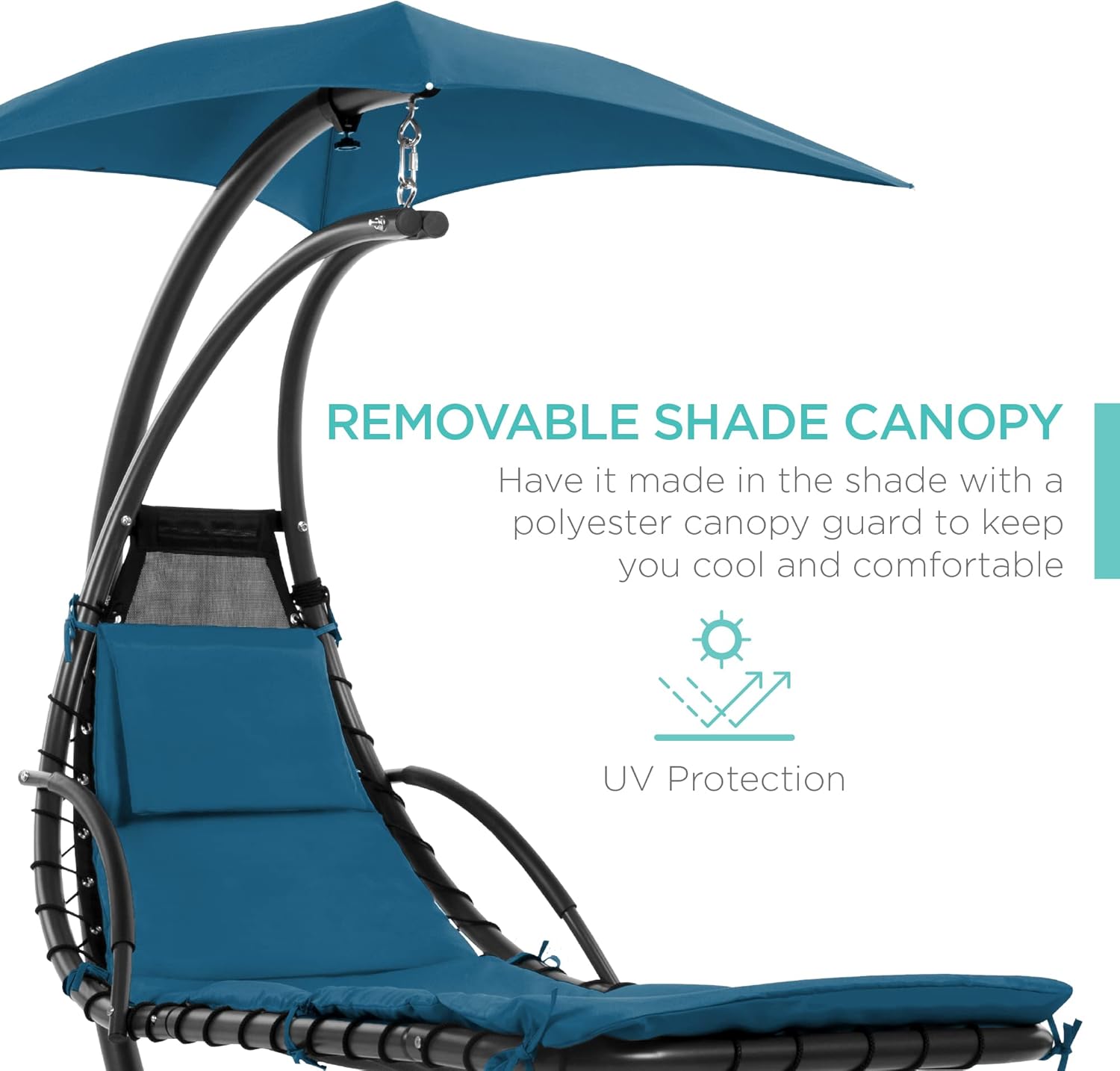 Best Choice Products Outdoor Hanging Curved Steel Chaise Lounge Chair Swing w/Built-in Pillow and Removable Canopy - Teal wourant