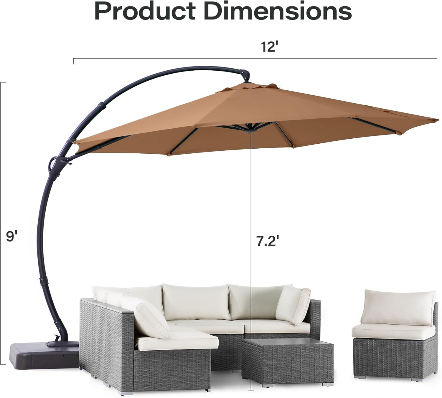 LAUSAINT HOME Outdoor Patio Umbrella with Base included, 11 FT Deluxe Curvy Cantilever Umbrella Heavy Duty Offset Hanging Umbrella with 360° Rotation for Market, Pool, Garden, Backyard, Deck (Beige) wourant