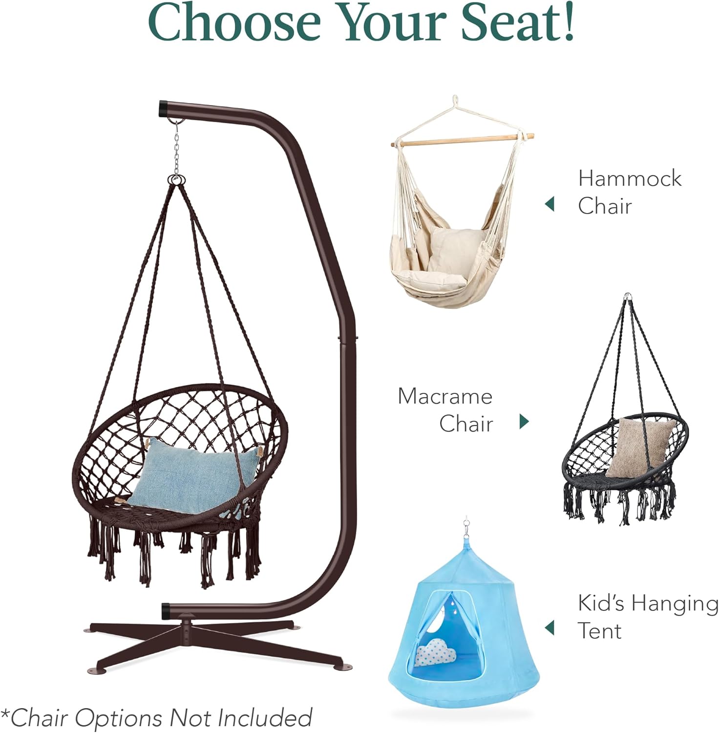 Best Choice Products Metal Hanging Hammock C-Stand for Chair/Weather-Resistant Finish, Offset Base - Stand Only - Black wourant