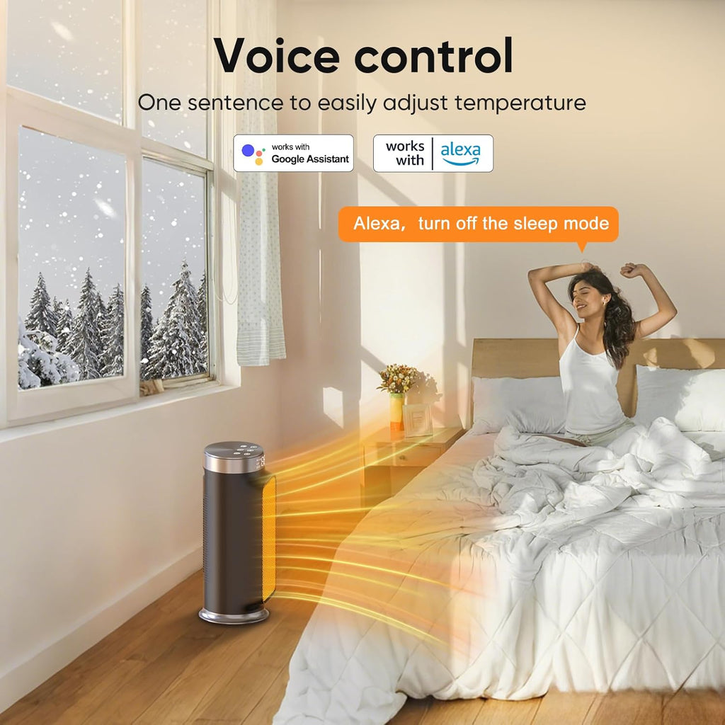 1500W Space Heaters for Indoor Use, Smart PTC Electric Heater with Wifi/App & Remote Control, 24H Timer, 90° Oscillation, Overheat and Tip-Over Protection, 5 Modes for Home Office Bedroom Bathroom wourant