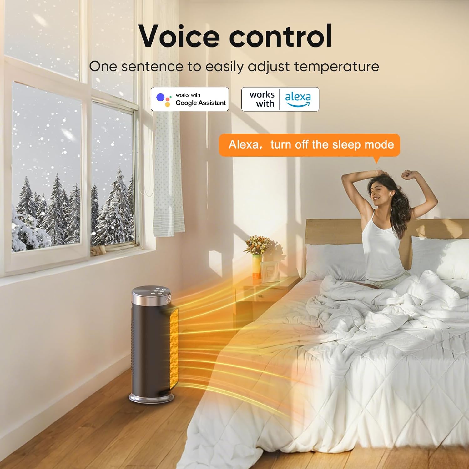 1500W Indoor Space Heater, Smart PTC Electric Heater with Wifi/App and Remote Control, Overheat and Tip-Over Protection wourant