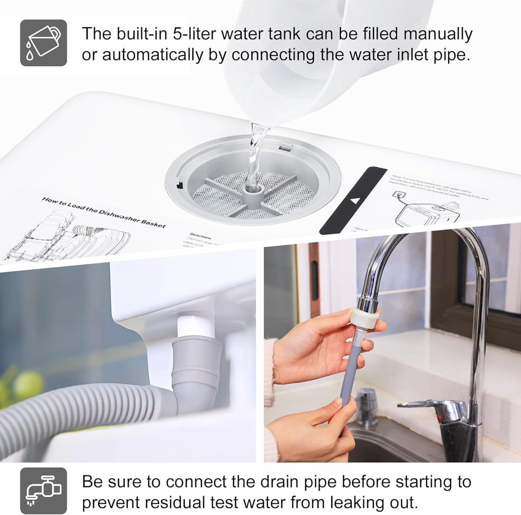 Mini countertop dishwasher. Compact dishwasher with drying function. Double spray arms. Portable countertop dishwasher wourant
