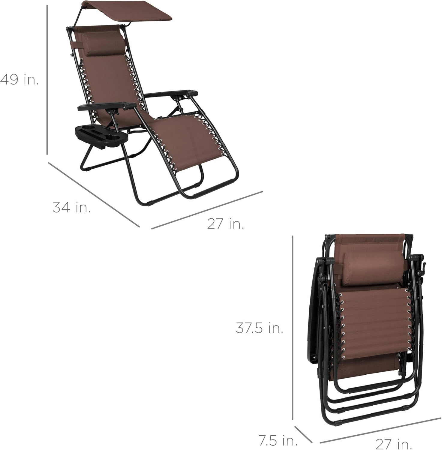 Best Choice Products Folding Zero Gravity Outdoor Recliner Patio Lounge Chair w/Adjustable Canopy Shade, Headrest, Side Accessory Tray, Textilene Mesh - Peacock Blue wourant
