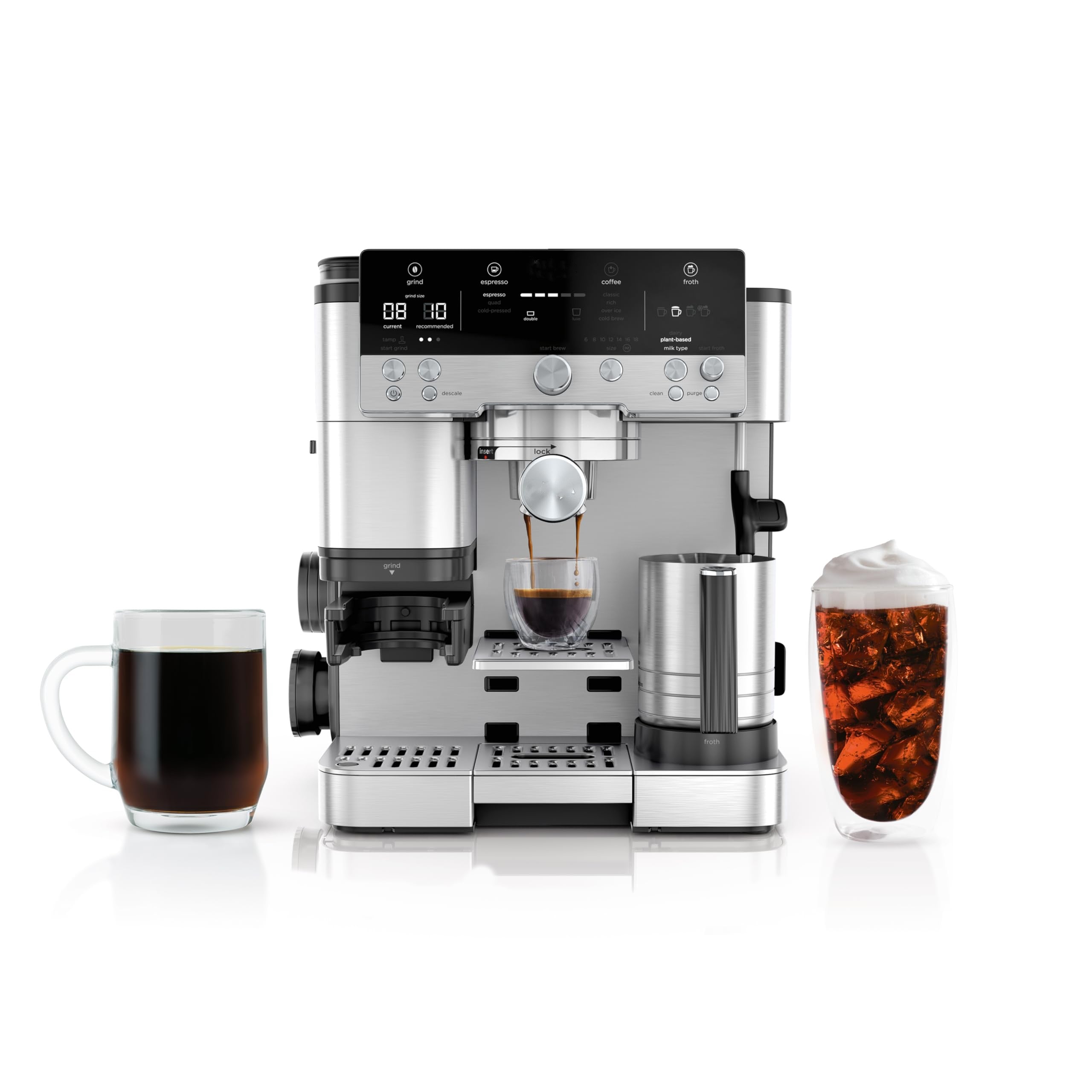 R-ES601 Luxe Café Premier Series Espresso Machine, Drip Coffee, Cold Brew, Grinder, Tamper, Frother, Silver wourant