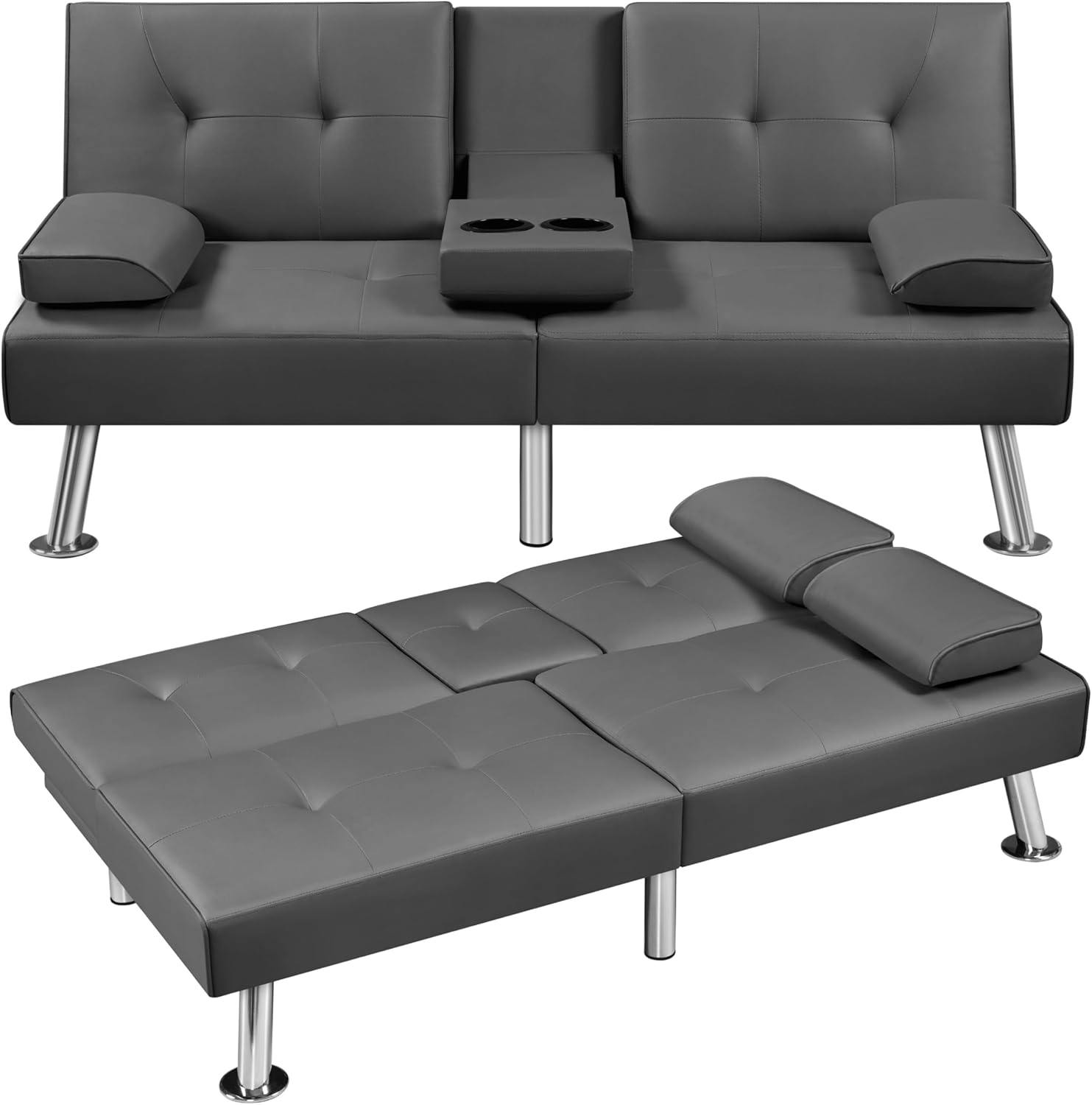 Convertible Sofa Bed Modern Imitation Leather Home Recliner Flip Double Sofa Folding Sofa Bed Guest Bed wourant