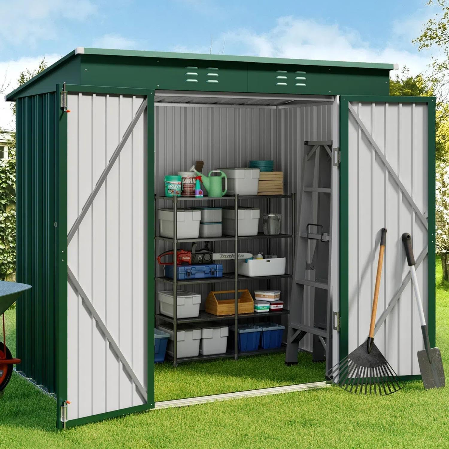 Gizoon Outdoor Storage Shed 6 x 4 Feet, Galvanized Metal Garden Shed wourant