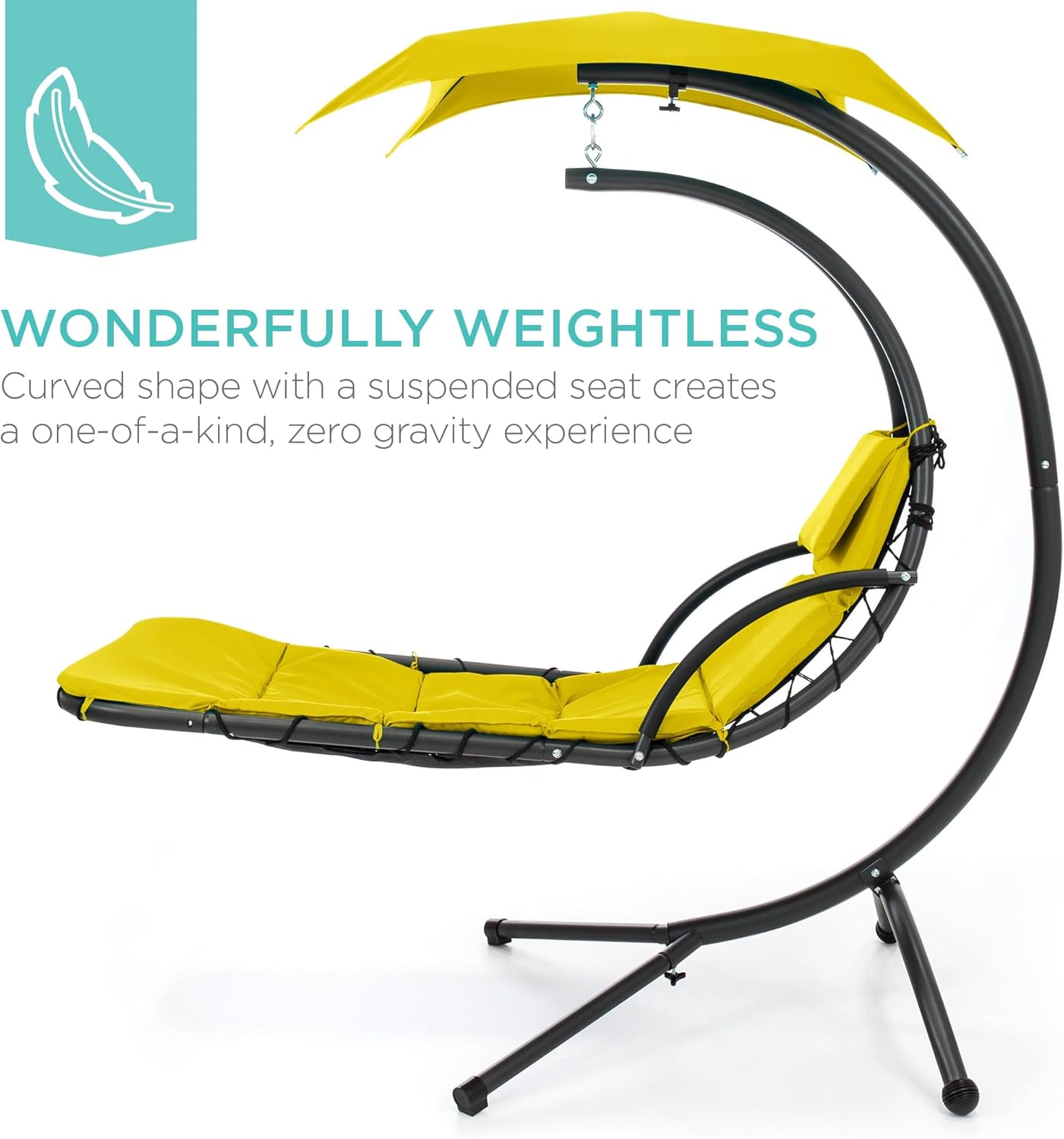 Best Choice Products Outdoor Hanging Curved Steel Chaise Lounge Chair Swing w/Built-in Pillow and Removable Canopy - Charcoal Gray wourant