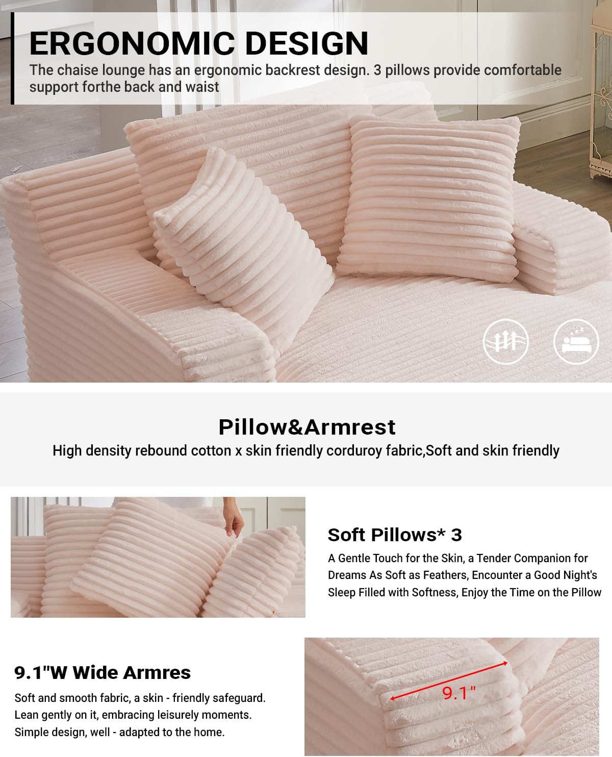 50-inch indoor recliner, oversized corduroy upholstered boneless sofa bed, deep sleeper sofa reading chair, cloud sofa, living room sofa wourant