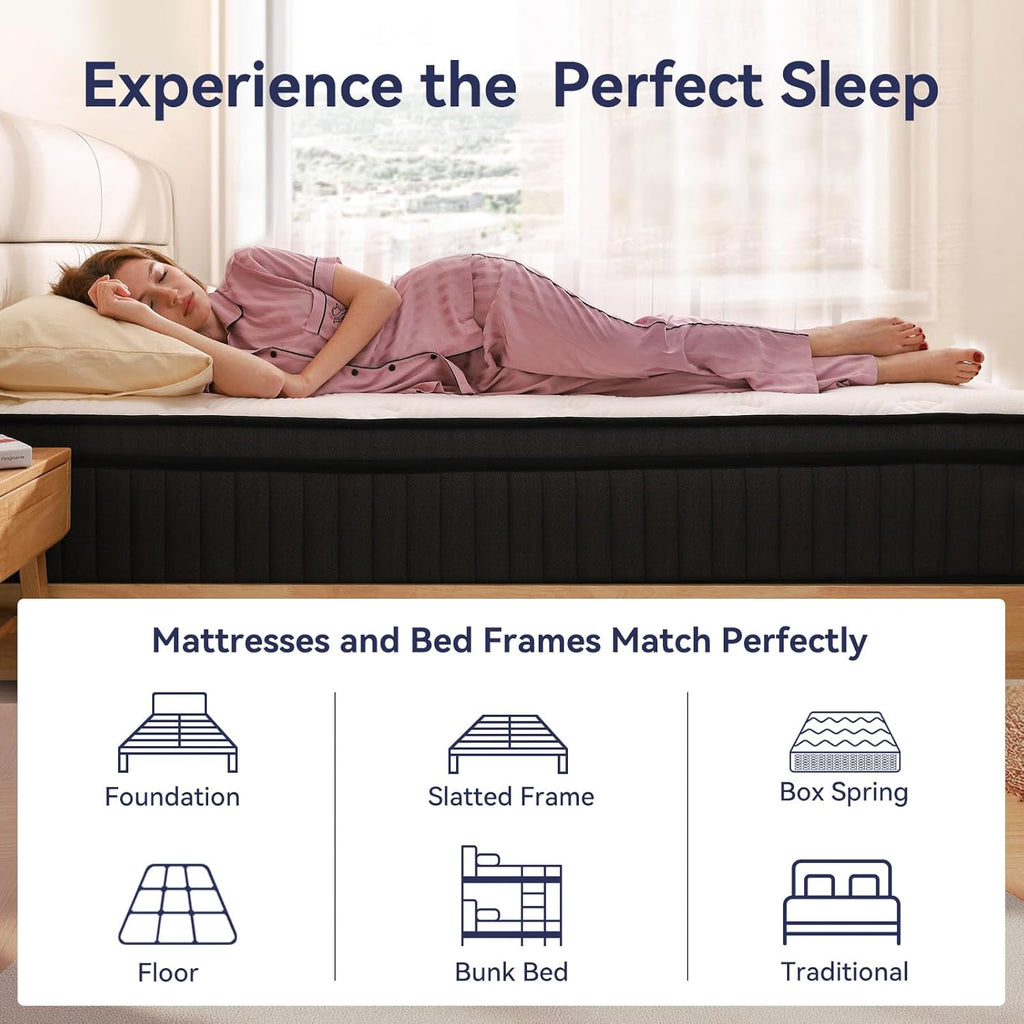 Queen Mattress, 12 Inch Queen Hybrid Mattress in a Box, Upgrade Individually Pocket Springs, Medium Firm, Pressure Relief, Breathable Comfort and Durable, CertiPUR-US Certified wourant