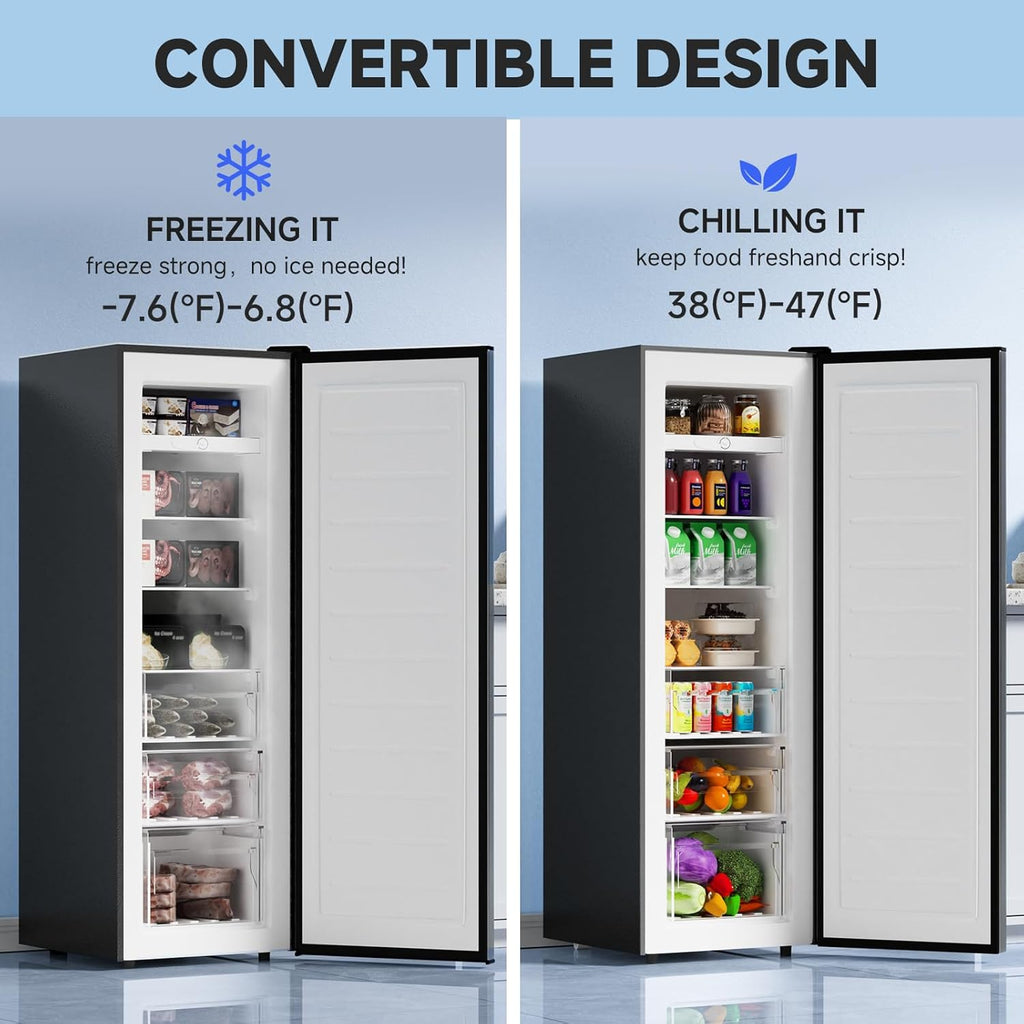 BANGSON Upright Freezer, 7.0 Cu.ft Stand Up Freezer, Convertible Upright Freezer/Refrigerator, Single Door for Kitchen,Garage, Office, Apartment, Silver wourant