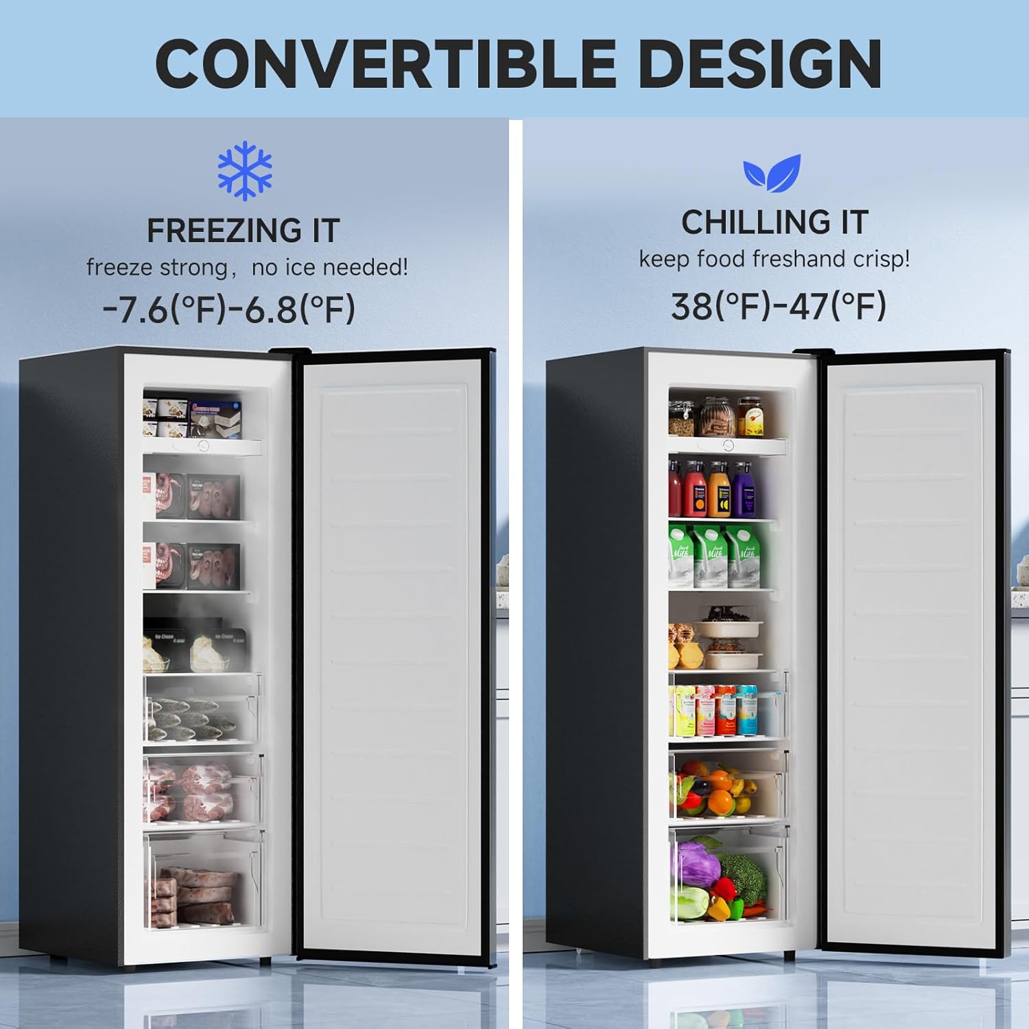 BANGSON Upright Freezer, 7.0 Cu.ft Stand Up Freezer, Convertible Upright Freezer/Refrigerator, Single Door for Kitchen,Garage, Office, Apartment, Silver wourant