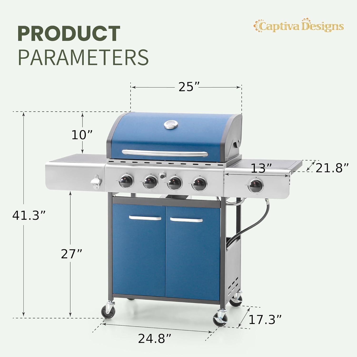 Captiva Designs 4-Burner Propane Gas BBQ Grill with Side Burner & Porcelain-Enameled Cast Iron Grates, 42,000 BTU Output Stainless Steel Grill for Outdoor Cooking Kitchen and Patio Backyard Barbecue wourant