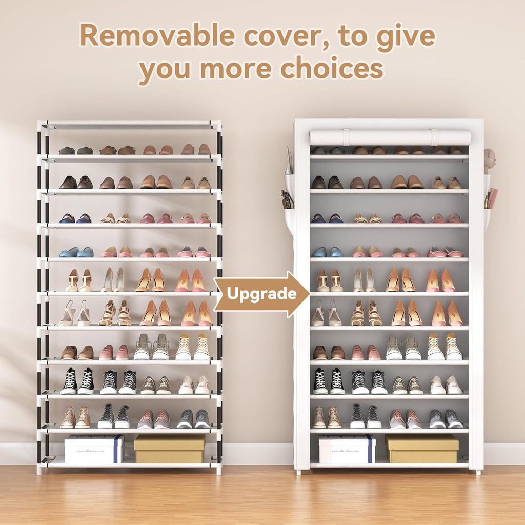 ROJASOP 10 Tier Shoe Rack with Covers Large Capacity Stackable Tall Shoe Shelf Storage wourant