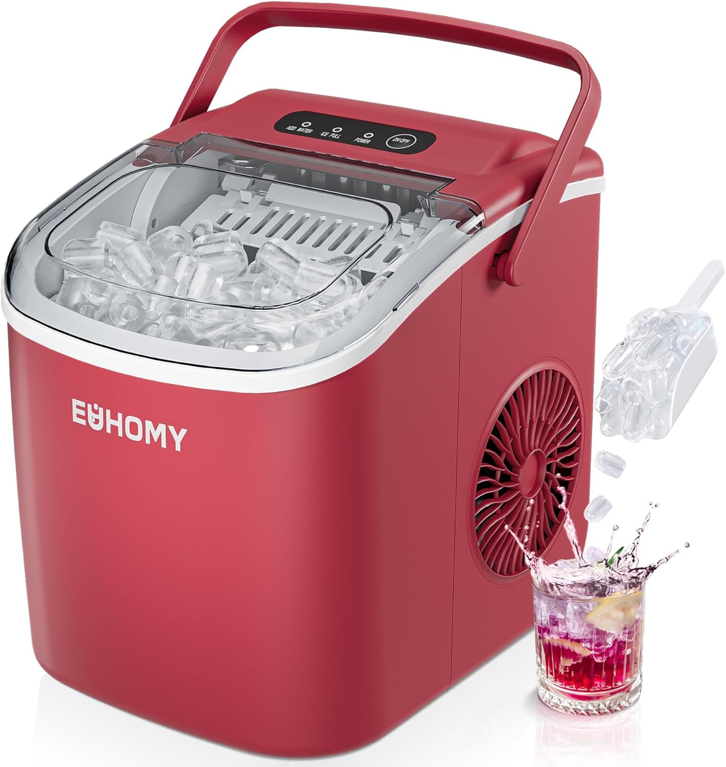 EUHOMY Countertop Ice Maker Machine with Handle, 26lbs in 24Hrs, 9 Ice Cubes Ready in 6 Mins, Auto-Cleaning Portable Ice Maker with Basket and Scoop, for Home/Kitchen/Camping/RV. (Black) woonhhop