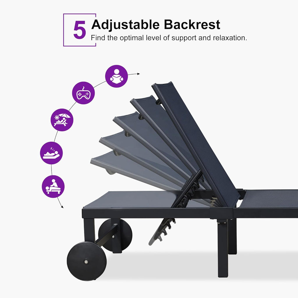 PURPLE LEAF Patio Tanning Lounge Chair Set with Face Down Hole Outdoor Aluminum Adjustable Reclining Chairs Wheels Pillows and Table for Poolside Beach Sunbathing Lounger, Beige wourant