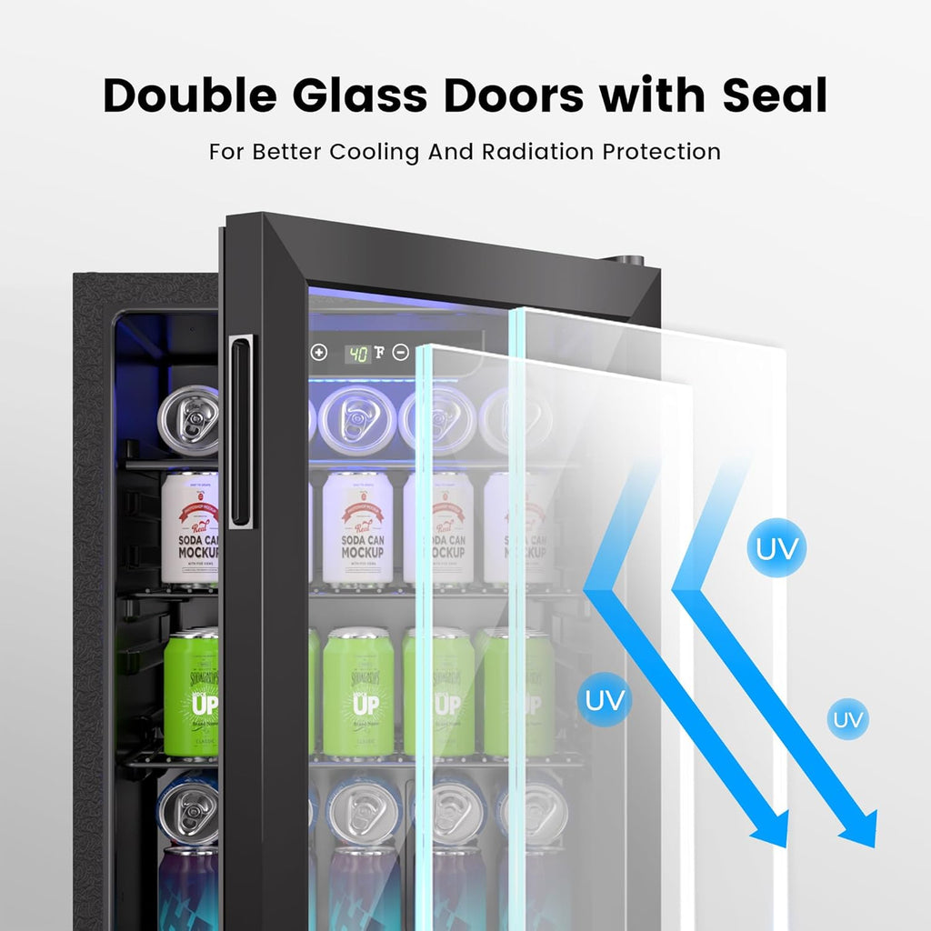 Beverage Refrigerator Cooler - 126 Can Mini Fridge Glass Door for Drinks Soda Beer Wine - Small Refrigerator for Office Bedroom Home Bar, 4 Adjustable Shelves, 3.2 Cu.Ft, Silver wourant
