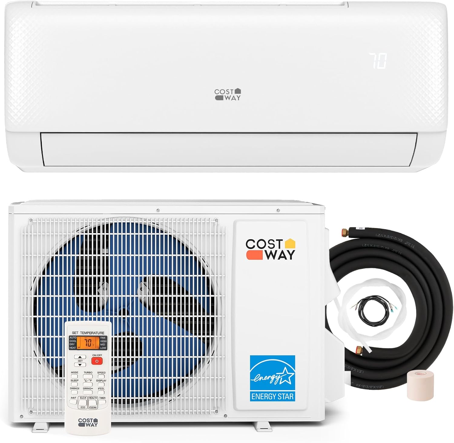 COSTWAY 11500 BTU Mini Split Air Conditioner 115V 17 SEER2 Wifi Enabled Inverter Air Conditioner wourant